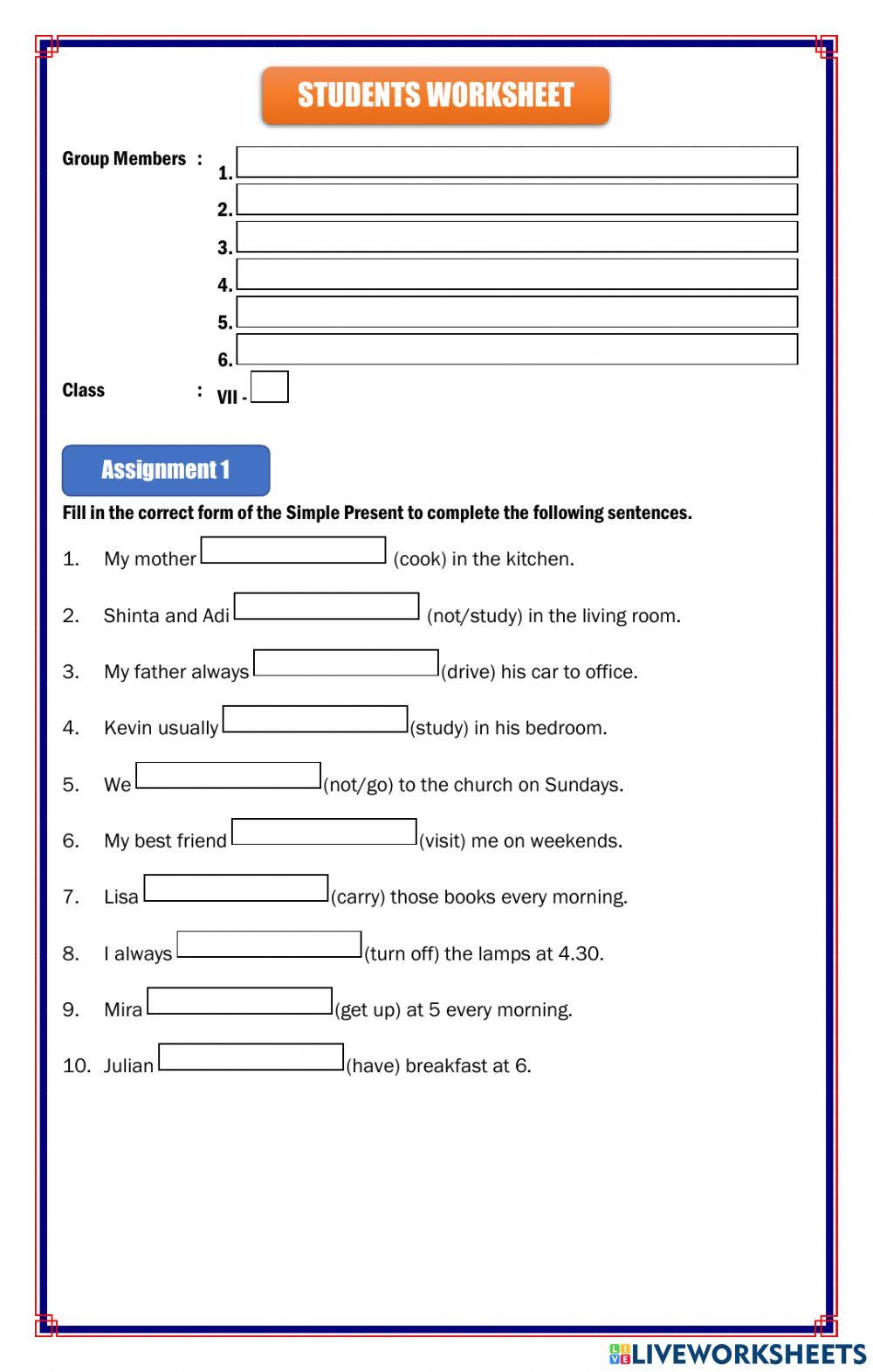 Exercise of Simple Present