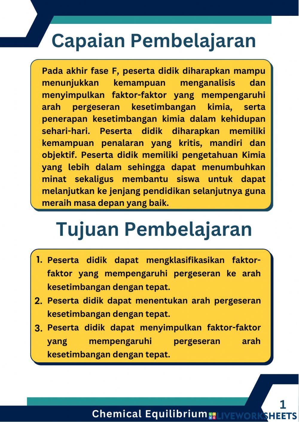 E-lkpd kesetimbangan kimia faktor tekanan dan volume