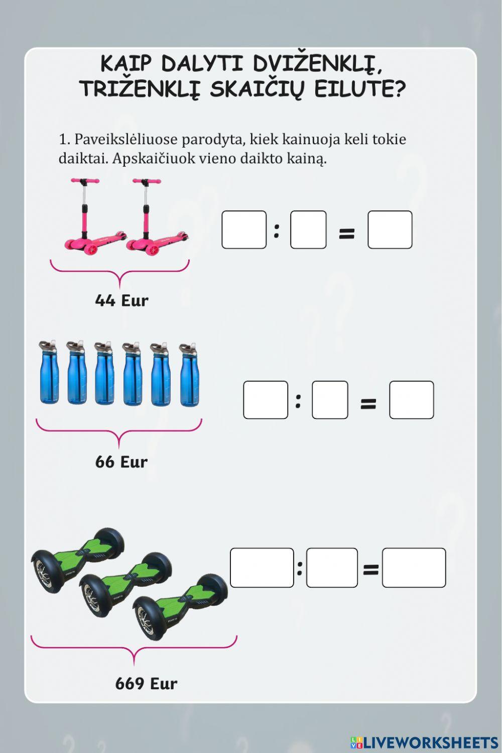 M.3 kaip dalyti dviženklį, triženklį skaičių eilute?