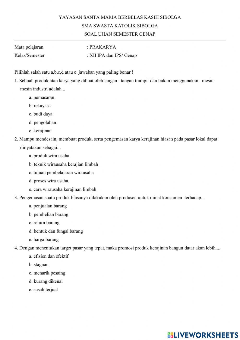 Ujian prakarya kelas xii ipa-ips