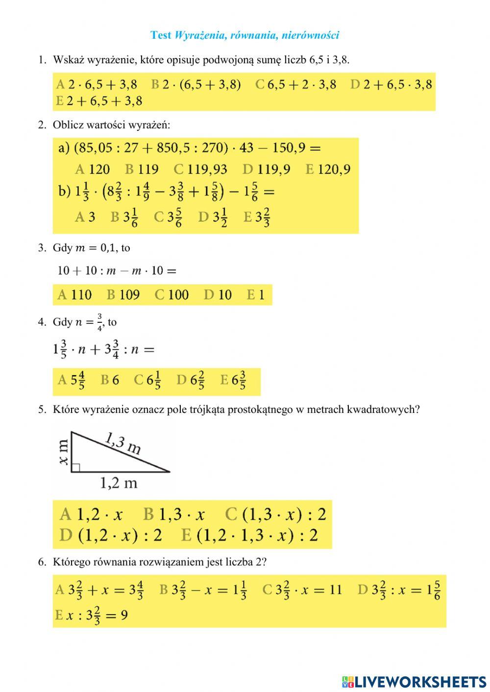 Wyrażenia, równania, nierówności