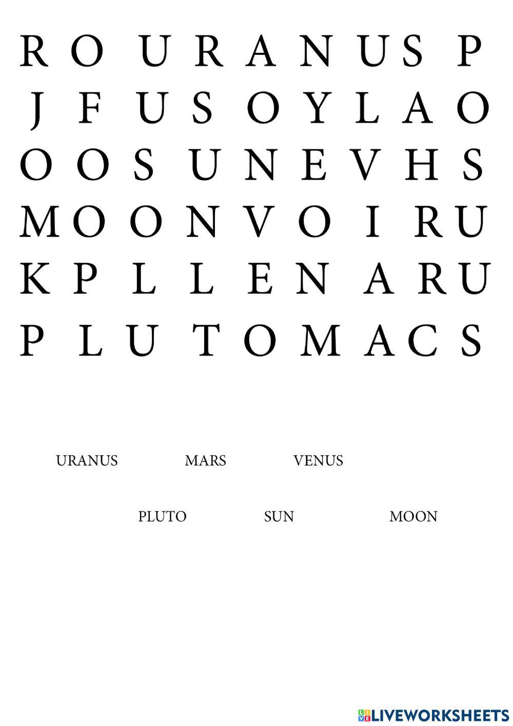 Solar systems word search
