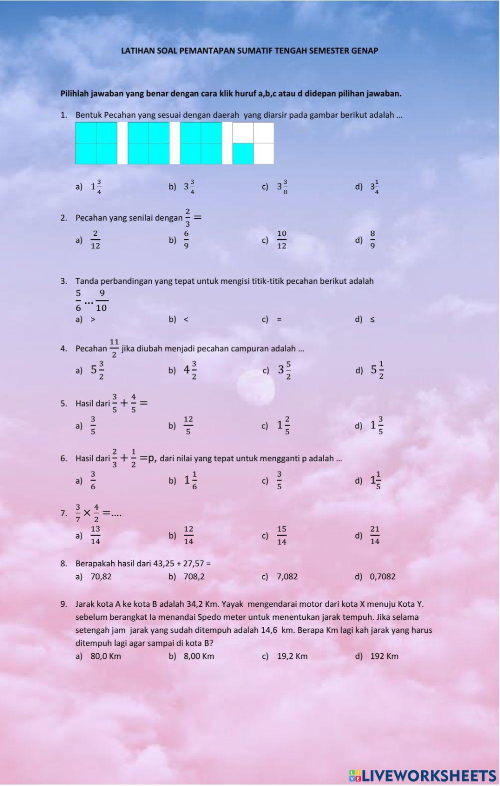 Latihan soal pecahan kelas 4