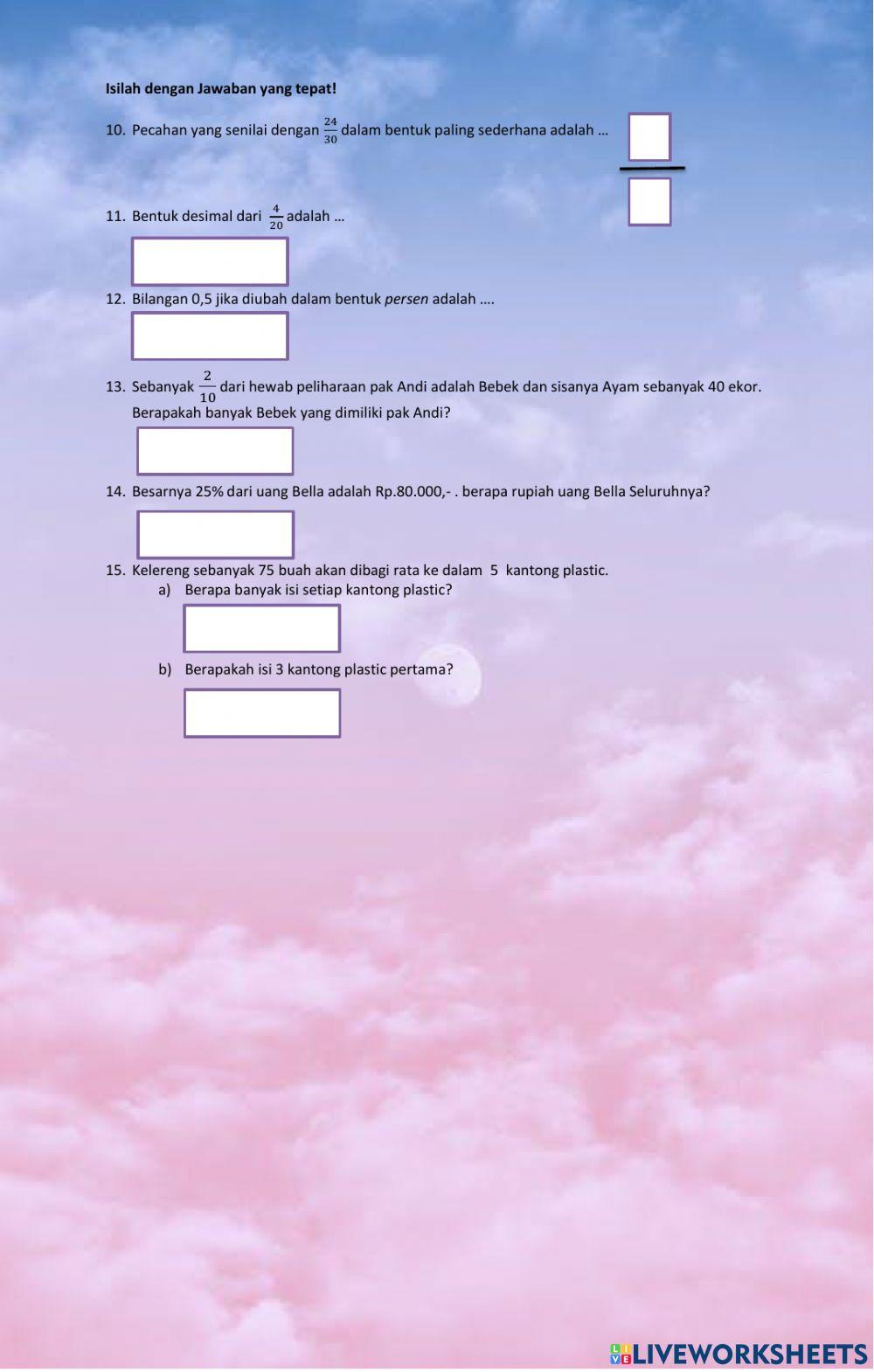 Latihan soal pecahan kelas 4