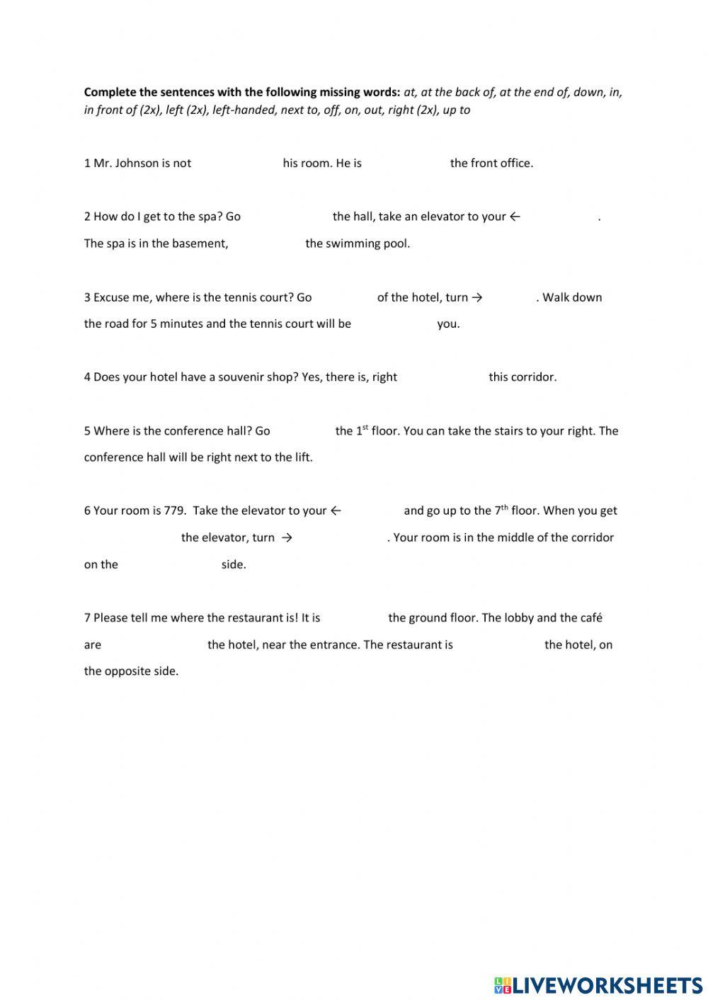 Prepositions of place and movement interactive activity for 3 Live