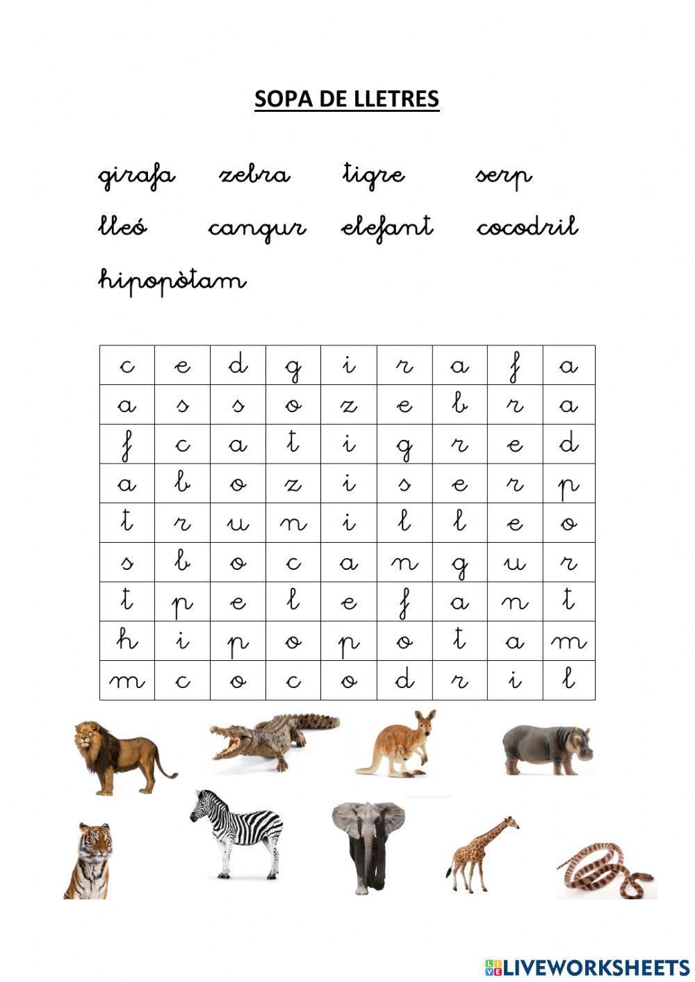 Sopa de lletres d'animals