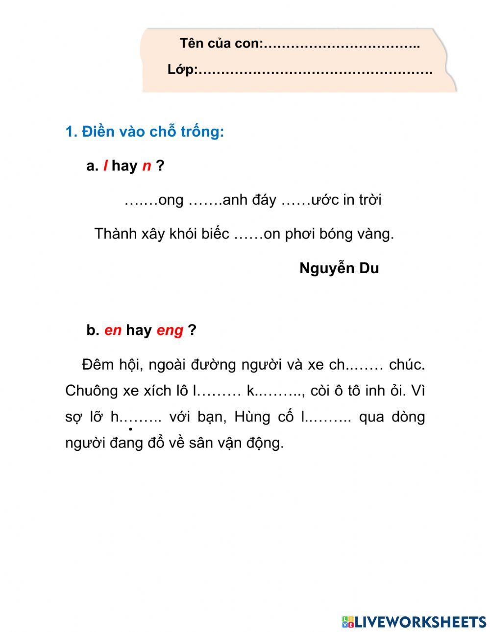 Lớp 2 Chính tả Cái trống trường em