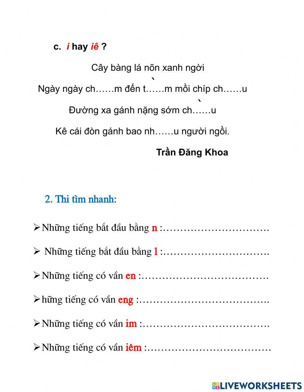 Lớp 2 Chính tả Cái trống trường em