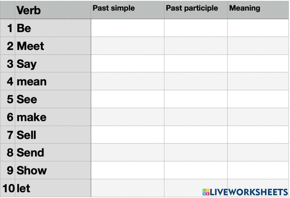 Test 8 irregular verbs