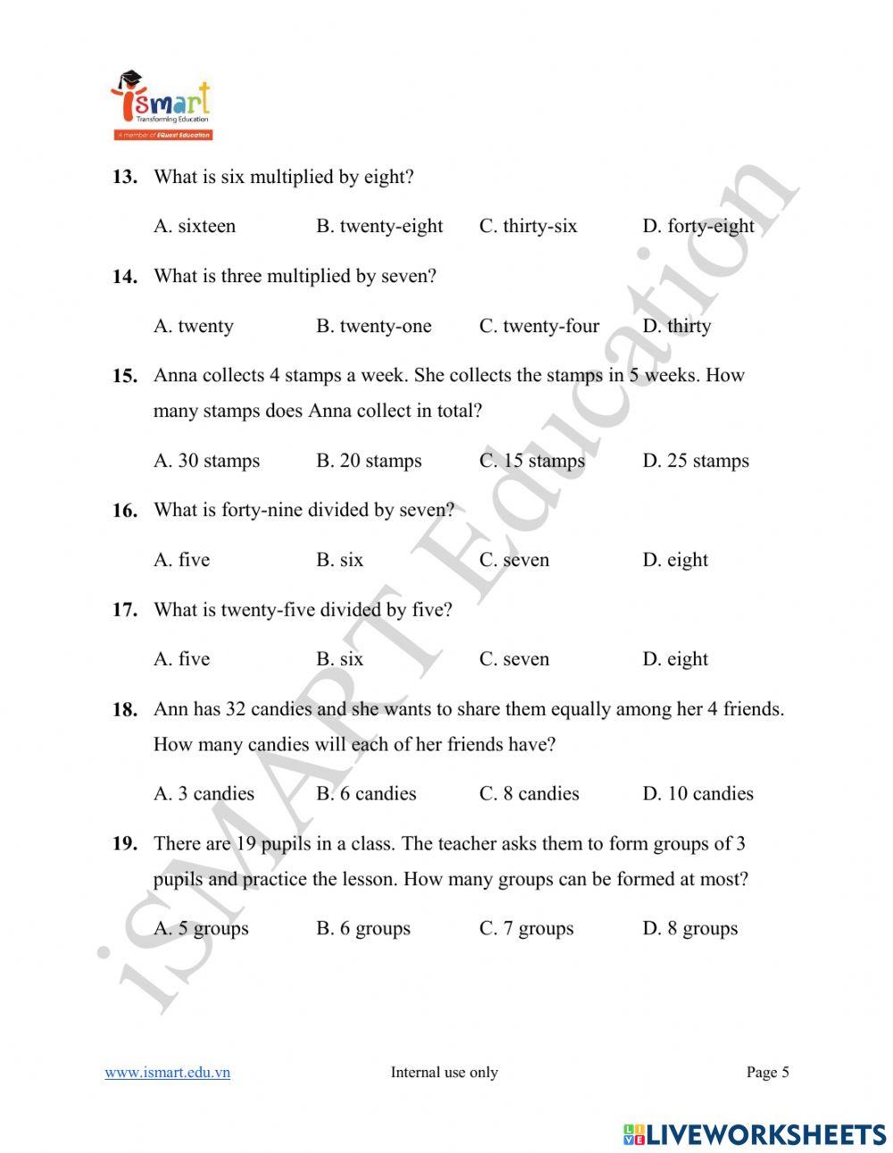 Math - English grade 3 worksheet | Live Worksheets