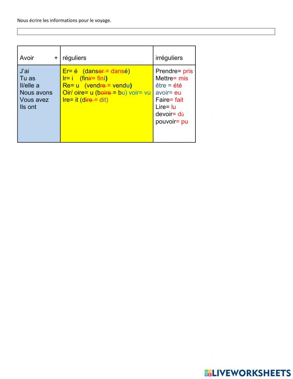 Mettre les phrases au  passé composé