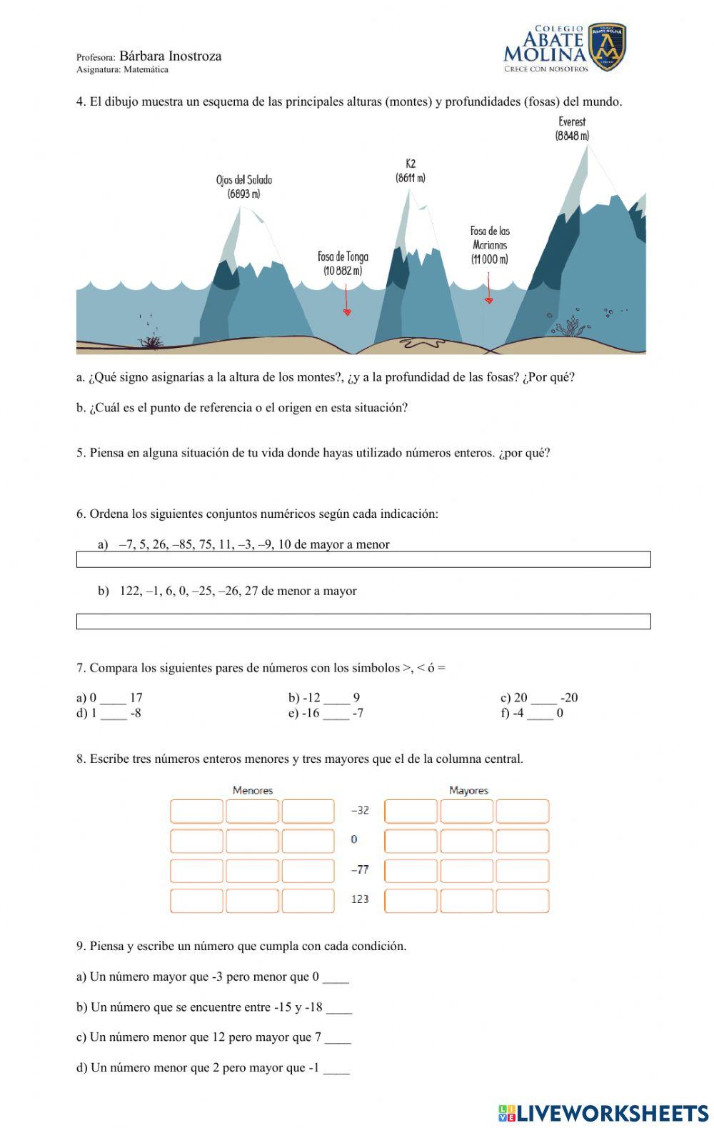 Práctica con números enteros