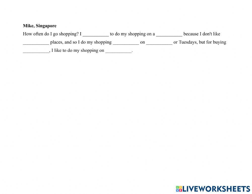 Shopping 1-6 ppl How Often Shop Dictation Exercise