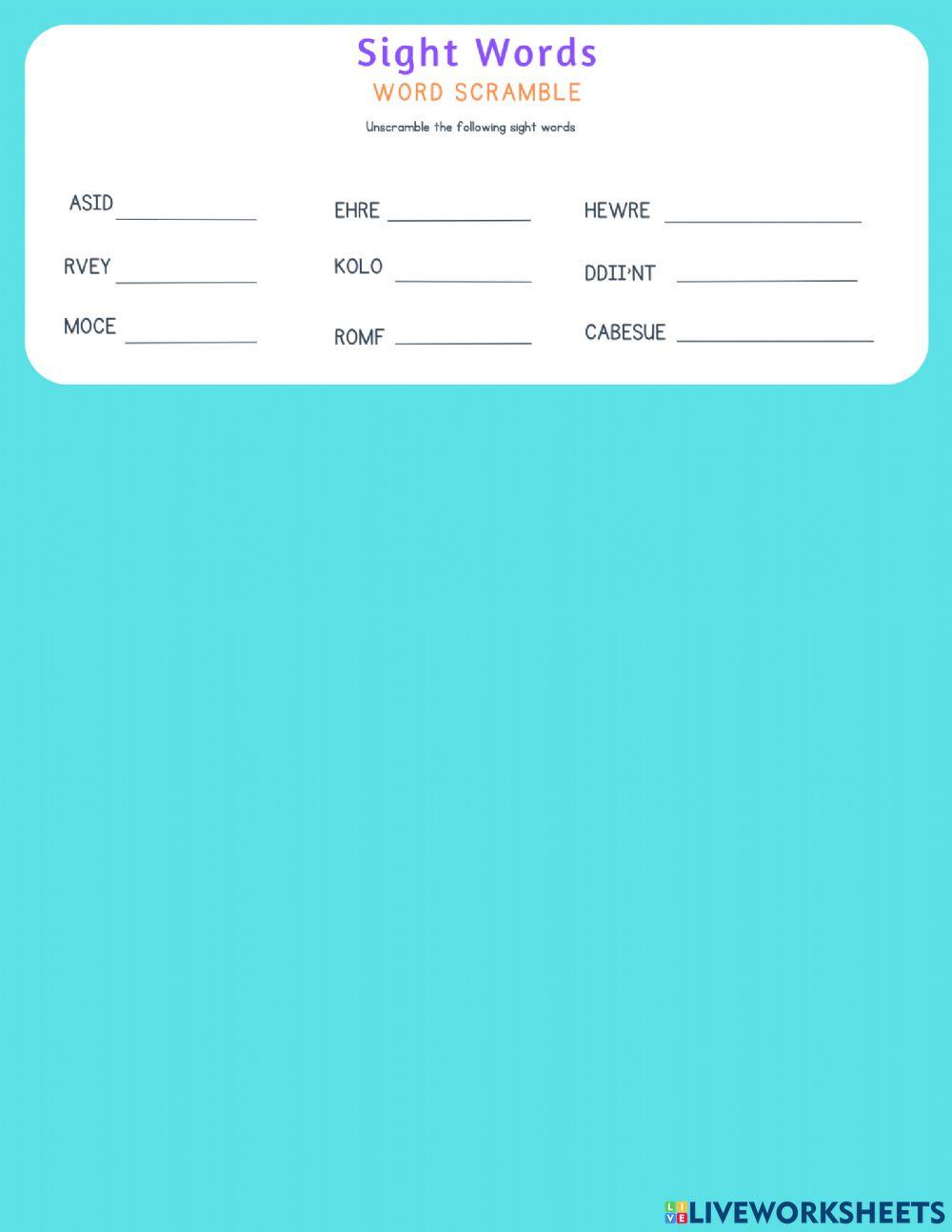 Sight Words Unscramble