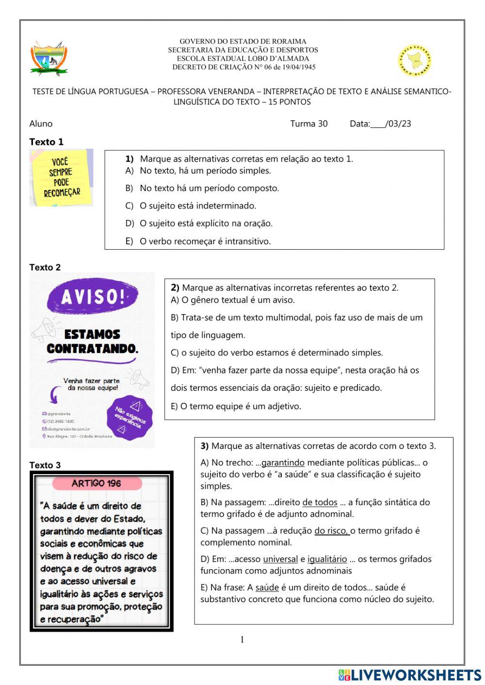 Teste análise semãntico-linguística dos textos