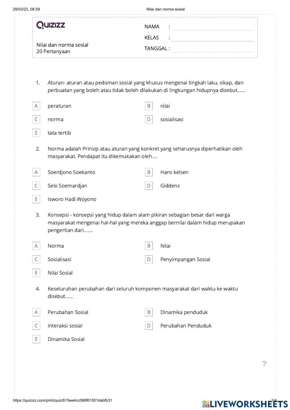 Tes Formatif-Nilai dan Norma Sosial