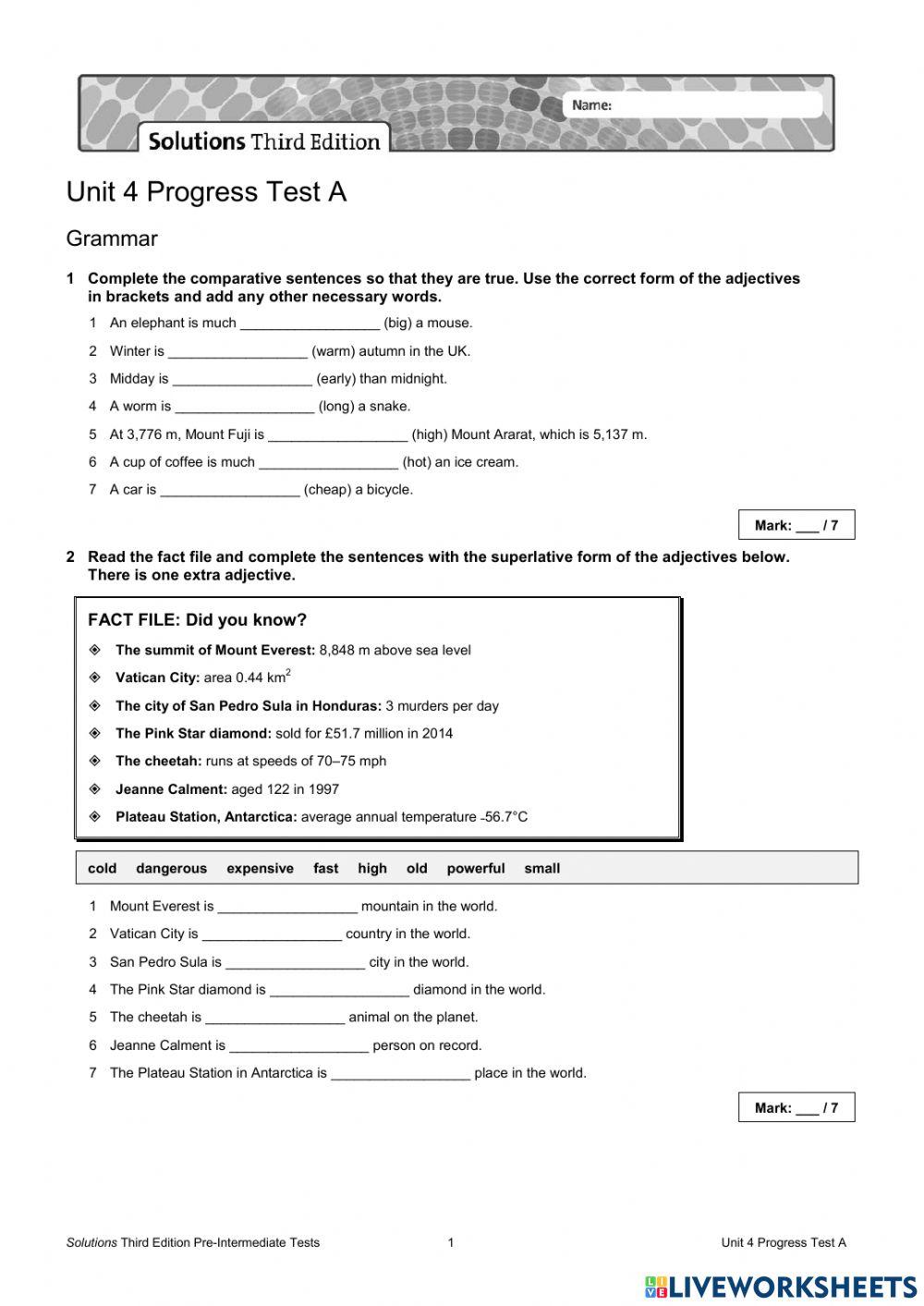 Unit 4 Progress Test Int.