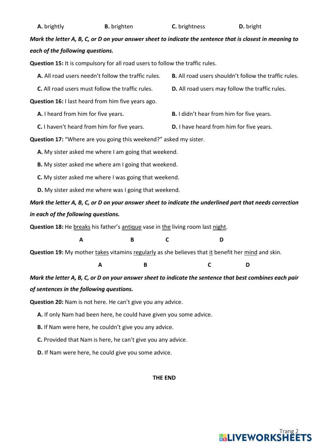 ENGLISH TEST(model) - 2023