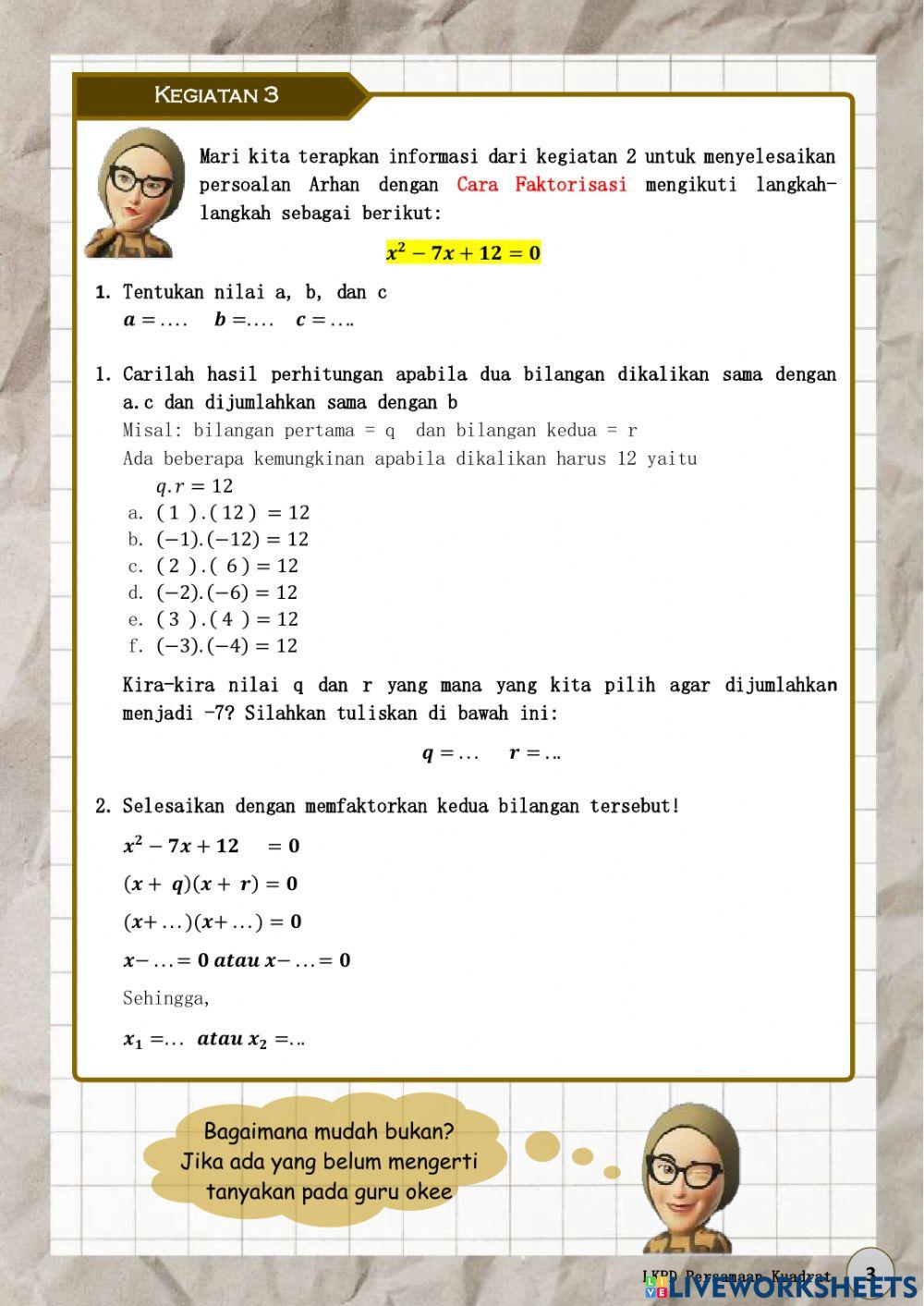 LKPD Persamaan Kuadrat