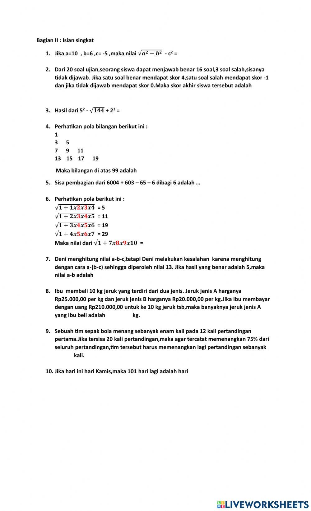 Seleksi ksn mtk sekolah