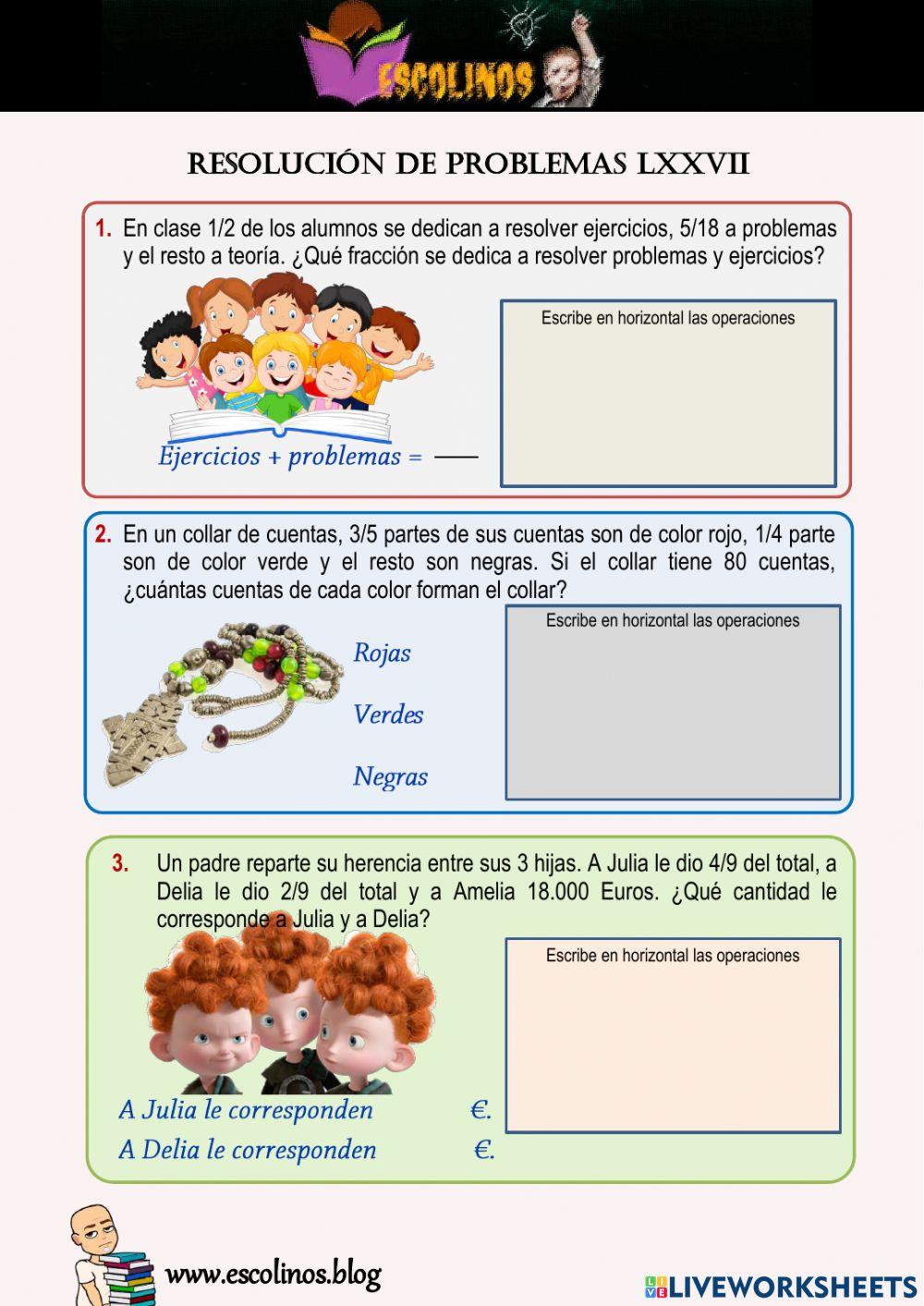 Matemáticas 5º. Resolución de Problemas LXXVII