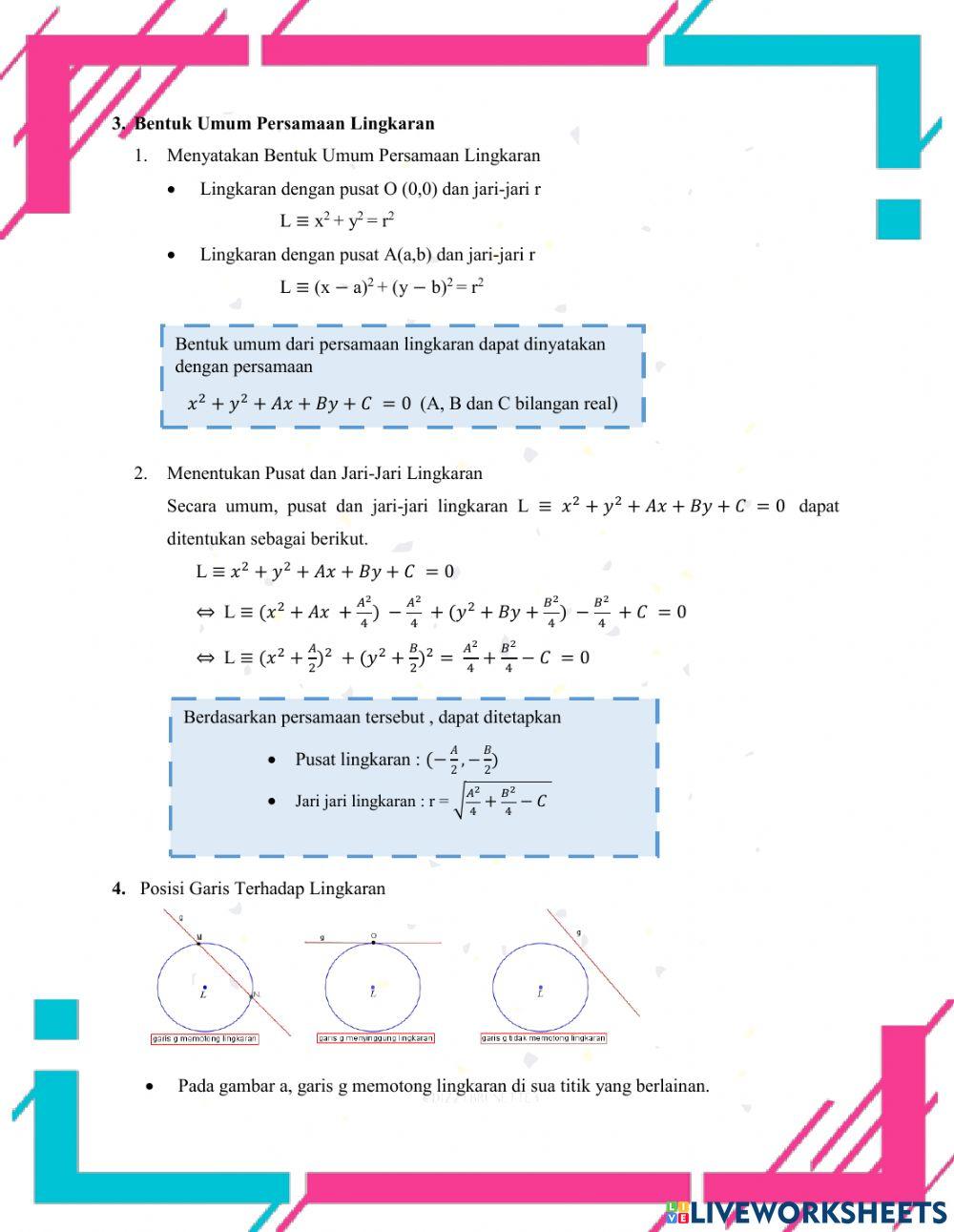 Persamaan Lingkaran dan PGS Lingkaran