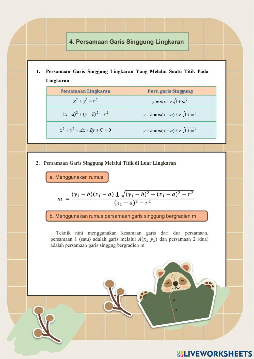 Persamaan Lingkaran dan Garis Singgungnya