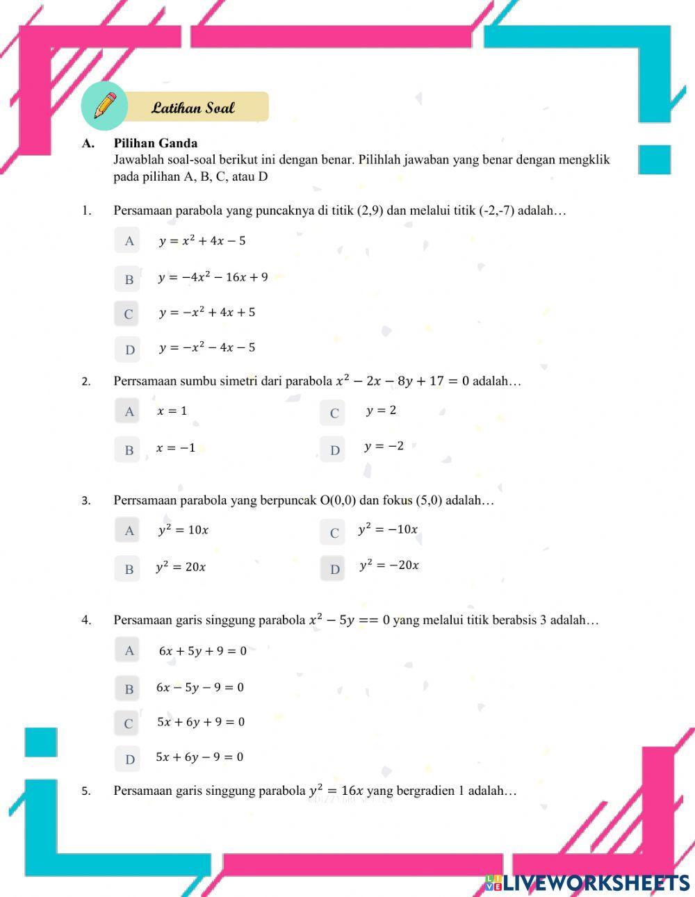 Persamaan Parabola dan PGS Parabola