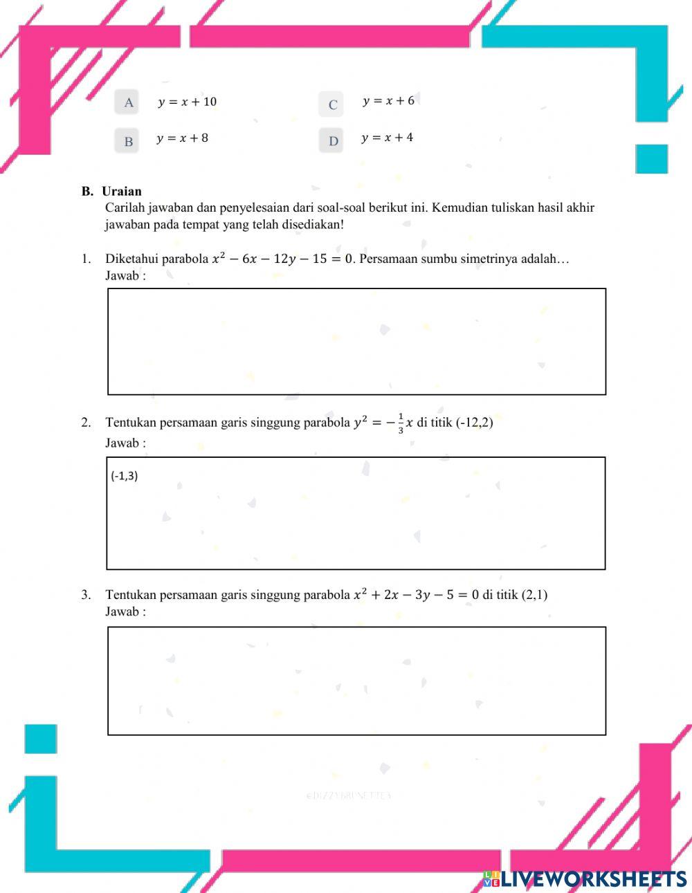 Persamaan Parabola dan PGS Parabola