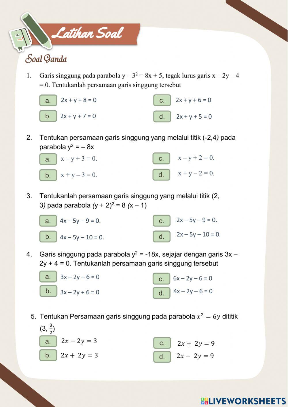 Persamaan Parabola dan Garis Singgungnya