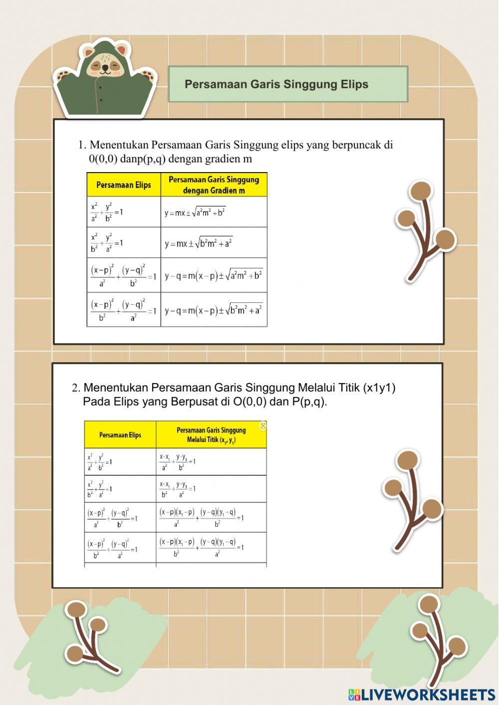 Persamaan Elips dan Garis Singgungnya