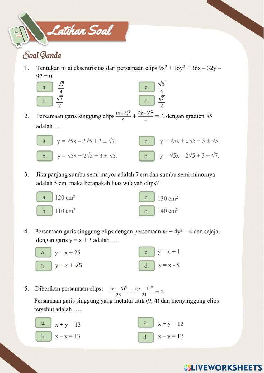 Persamaan Elips dan Garis Singgung nya