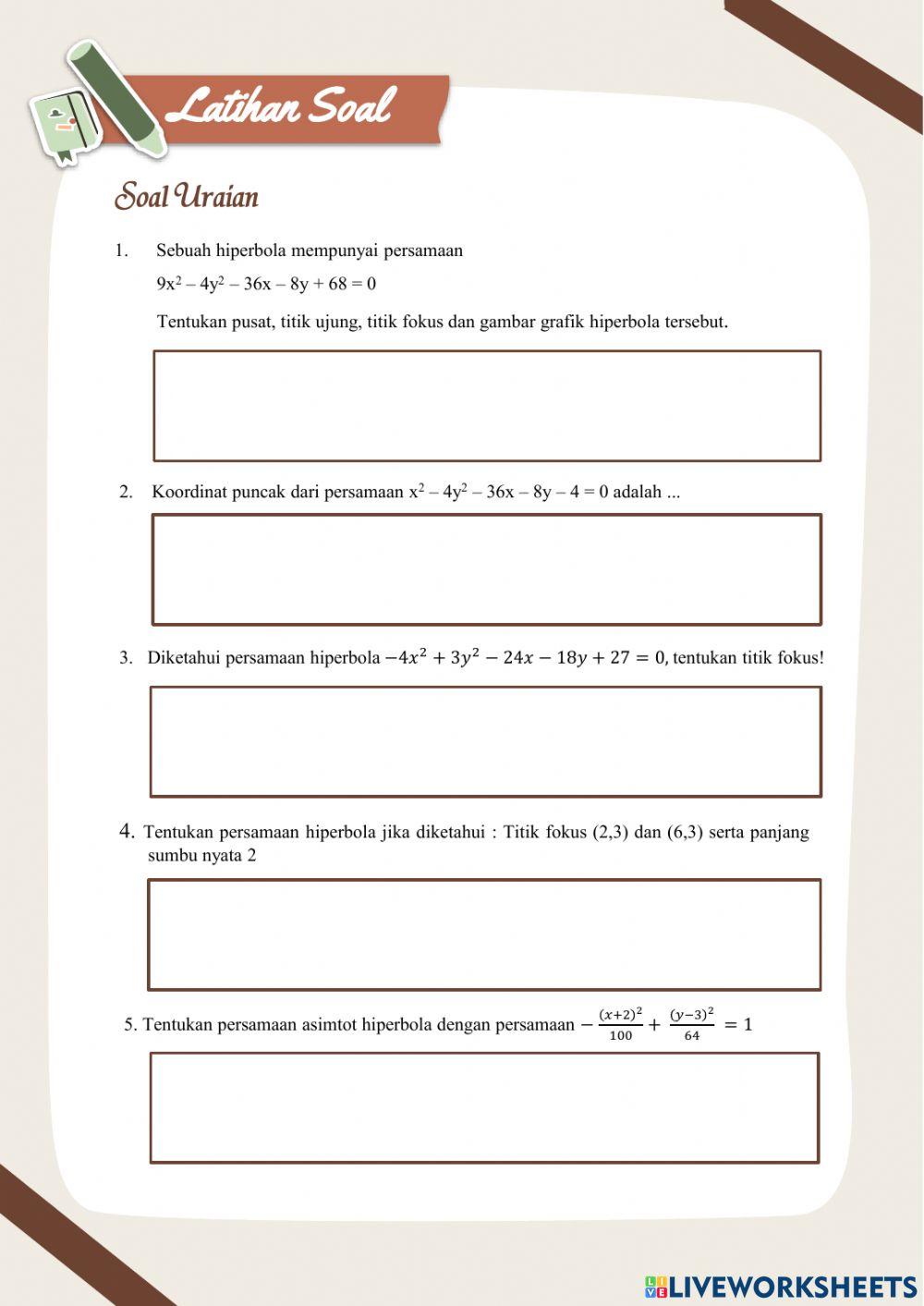 Persamaan Hiperbola dan Persamaan Garis Singgungnya