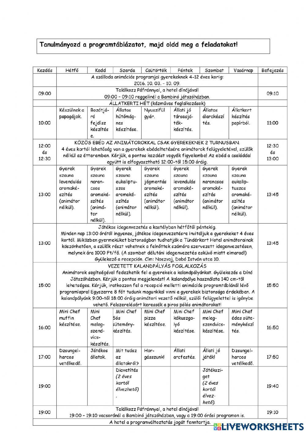 Szövegértés - családi pihenés