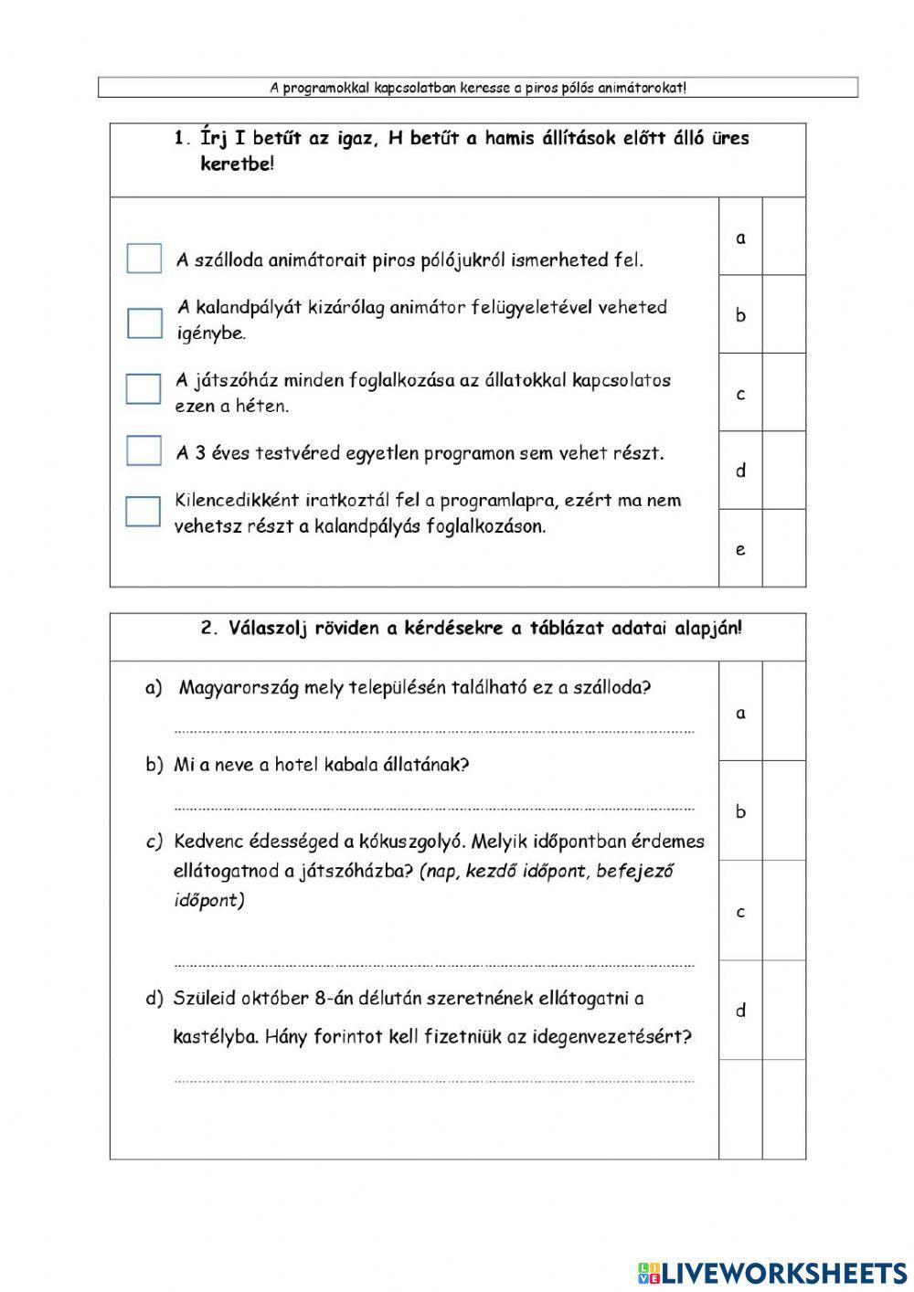 Szövegértés - családi pihenés