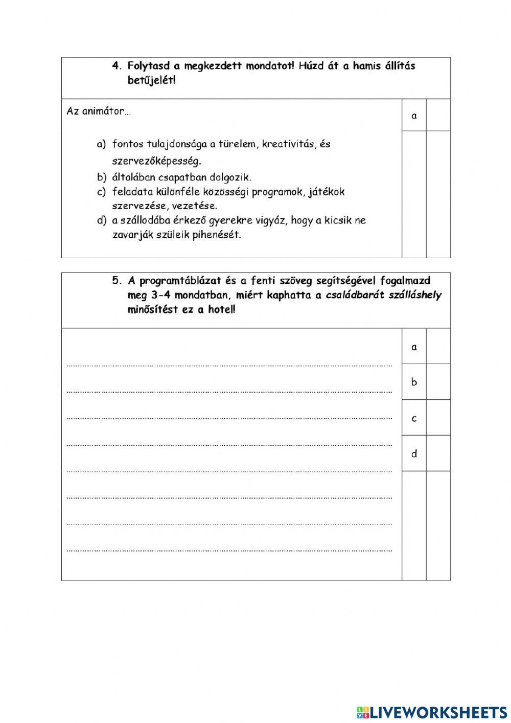 Szövegértés - családi pihenés