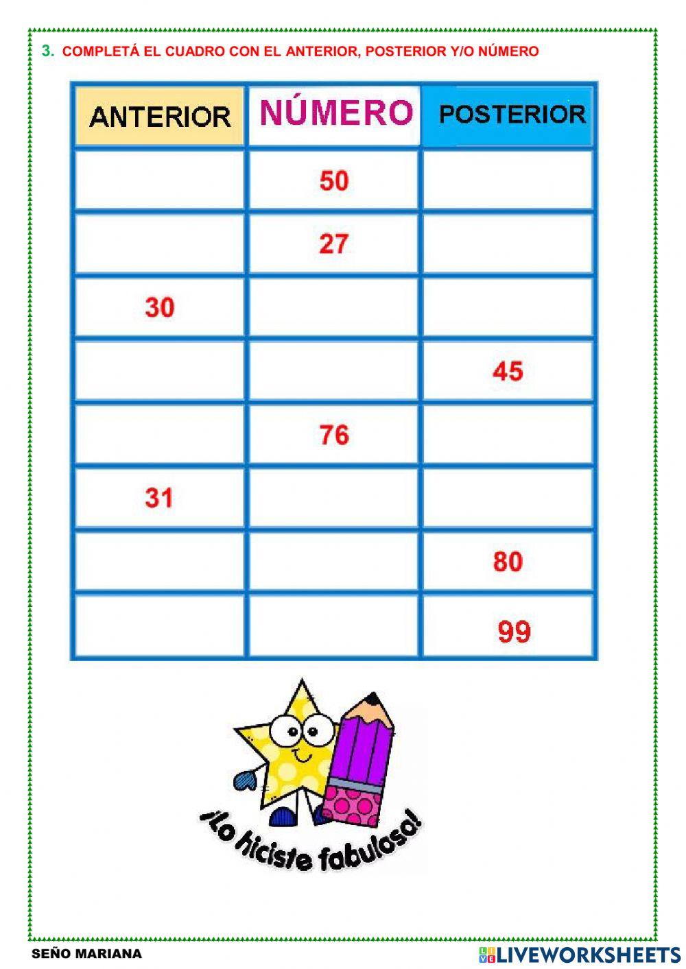 Lectura, escritura y orden de los números hasta el 99