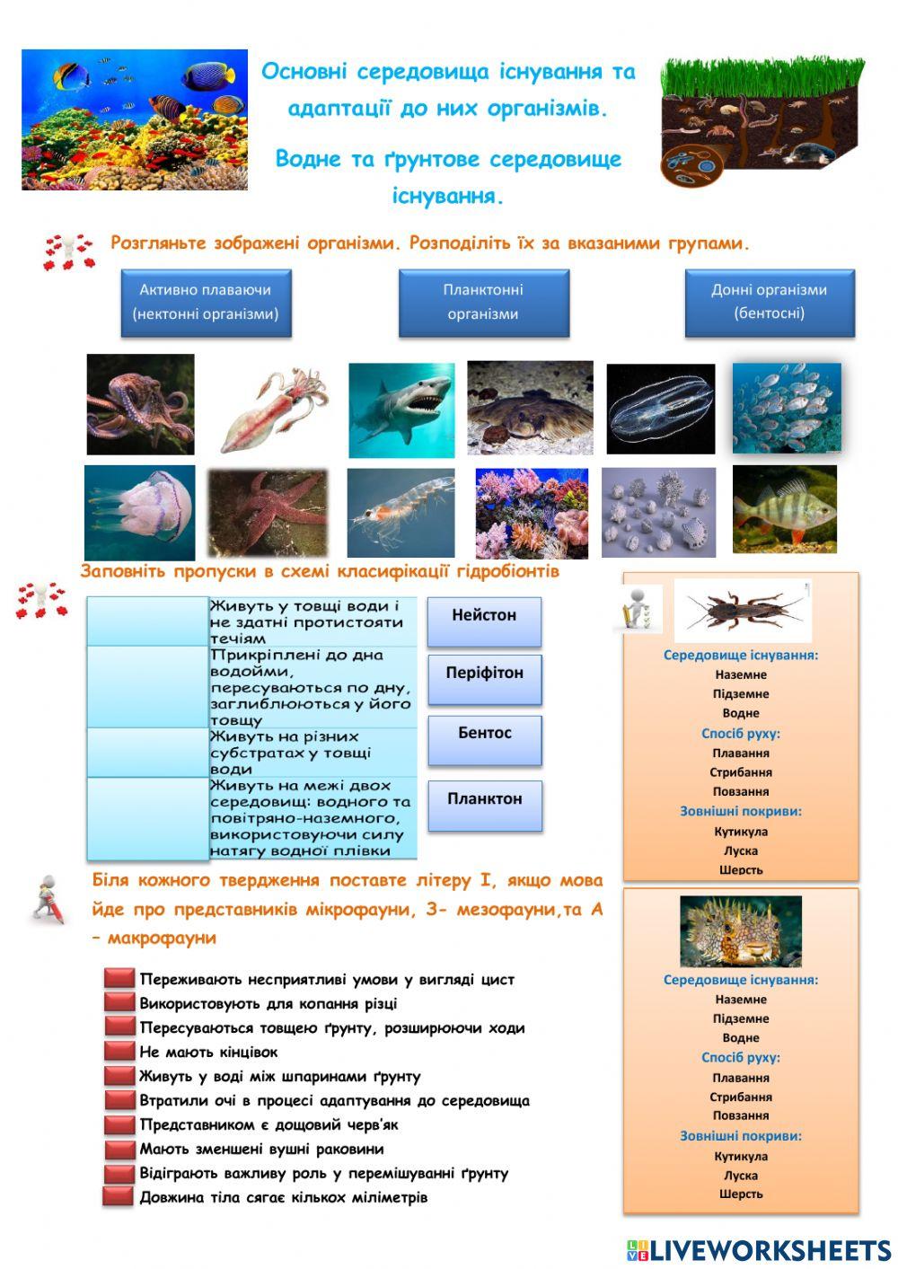 Водне та ґрунтове середовище існування