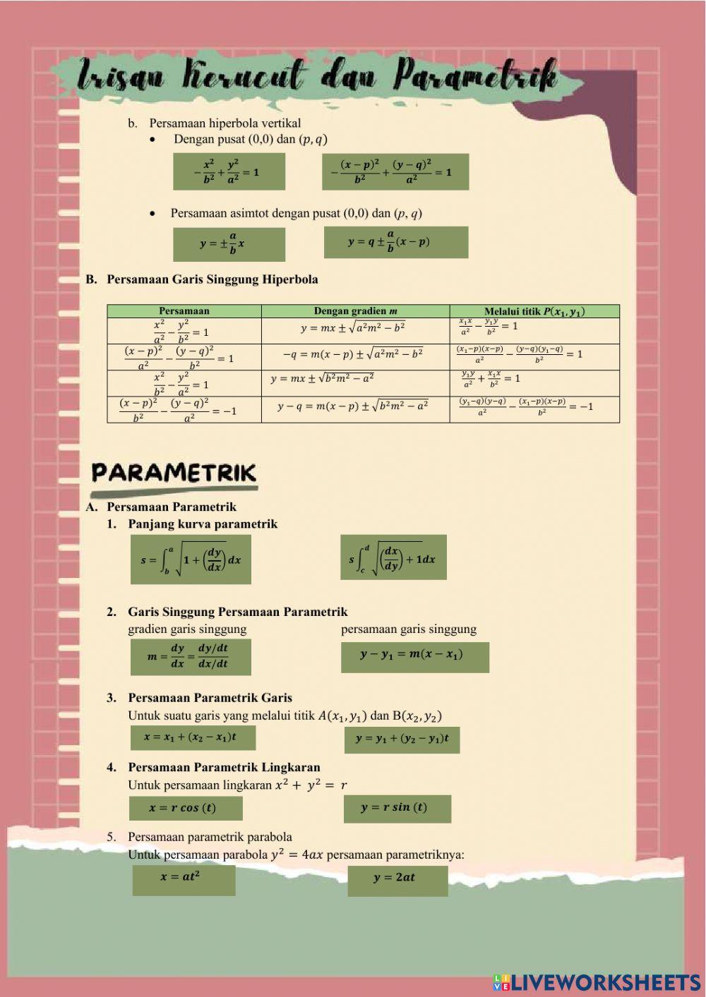 Irisan kerucut dan persamaan parametrik