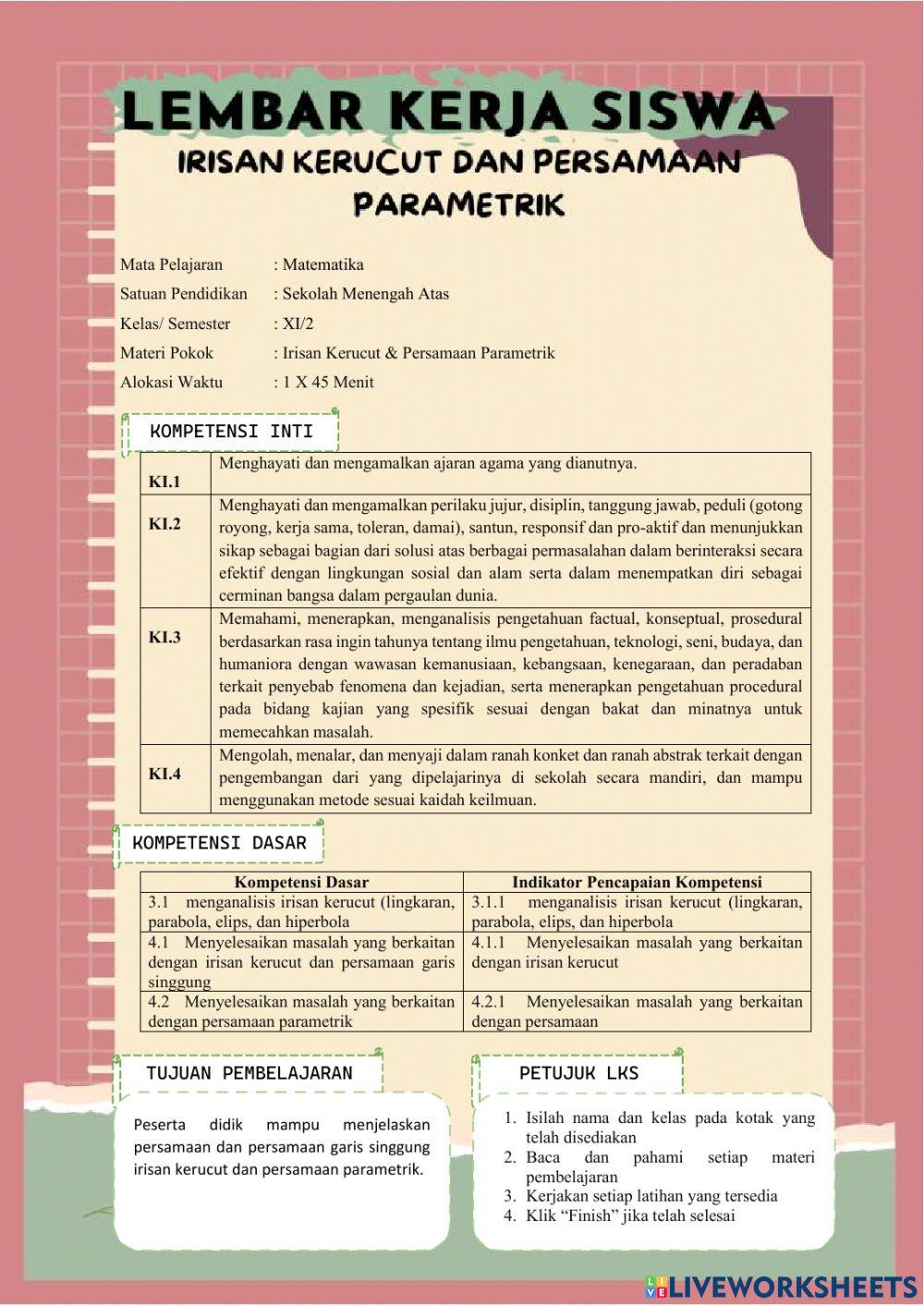 Irisan kerucut dan persamaan parametrik