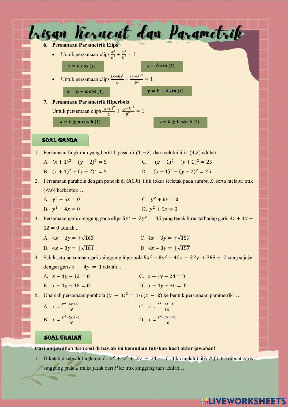 Irisan kerucut dan persamaan parametrik