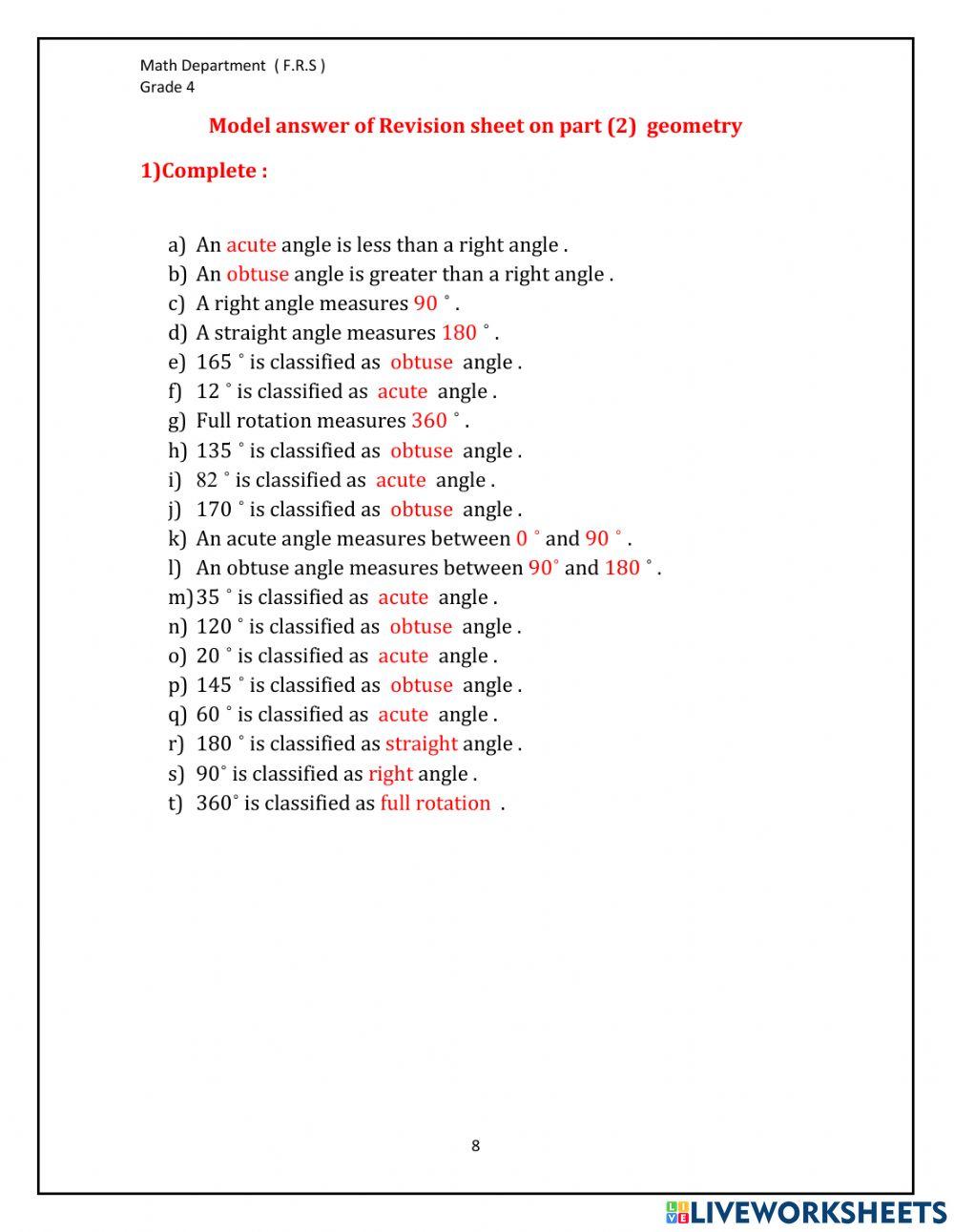 extra revision sheet ( geometry ) g4  23-3 with answers