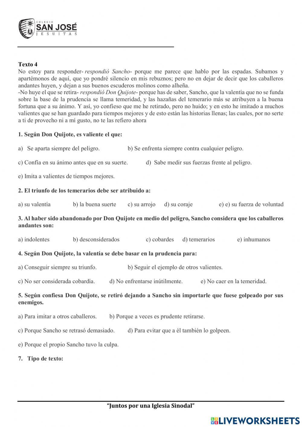 Comprensión de lectura cuarto