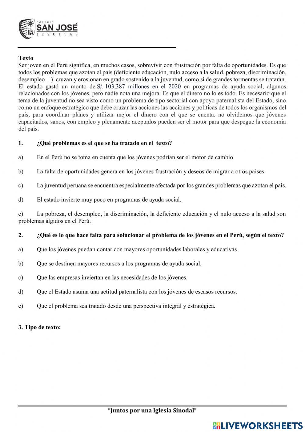 Comprensión de lectura cuarto