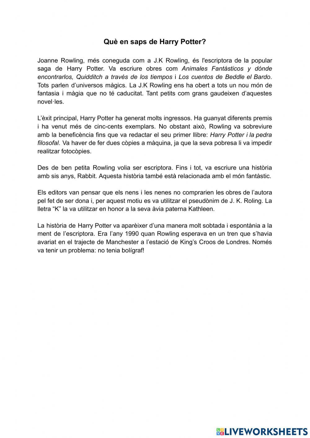 Què en saps de Harry Potter?