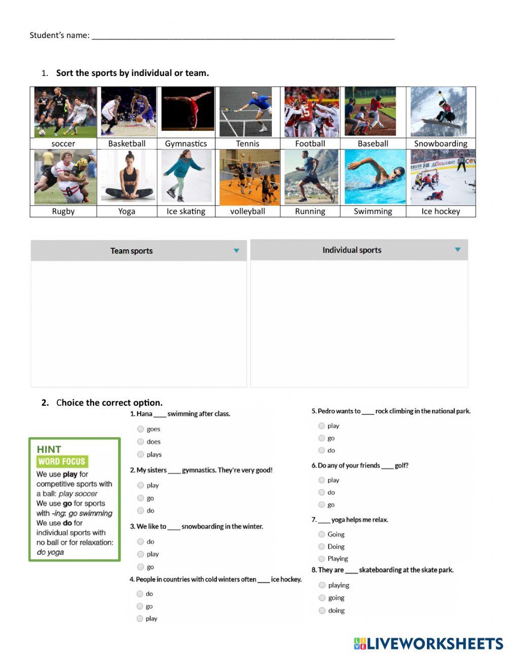 Sports, present continuos and reading