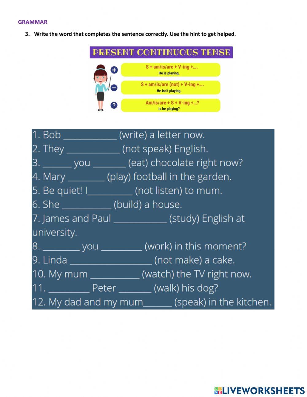 Sports, present continuos and reading