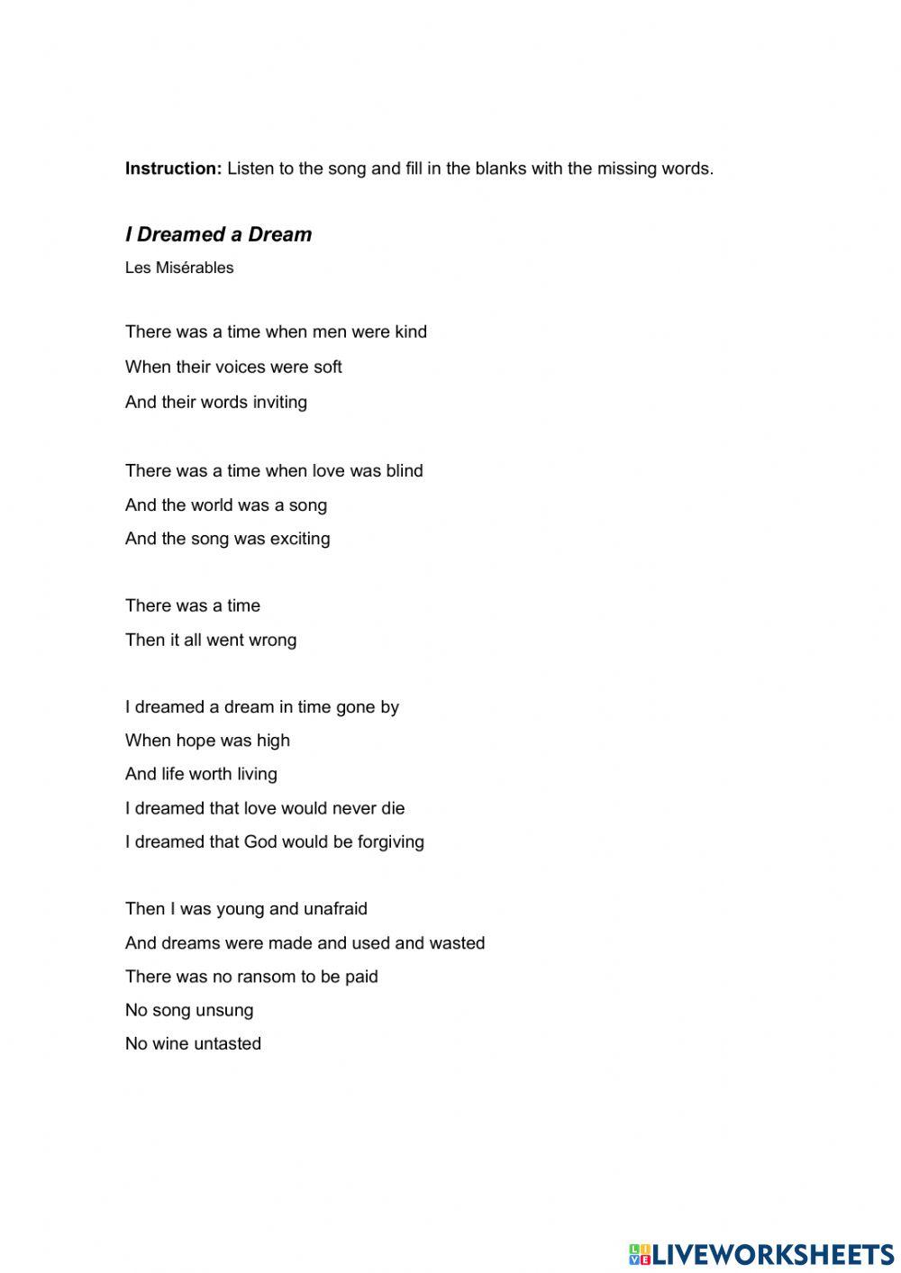 Past simple (Song Challenge) - I Dreamed a Dream