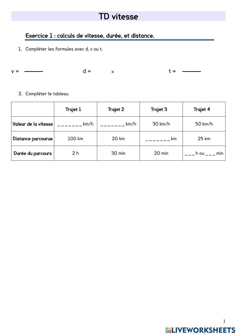 Calcul vitesse Calcul vitesse
