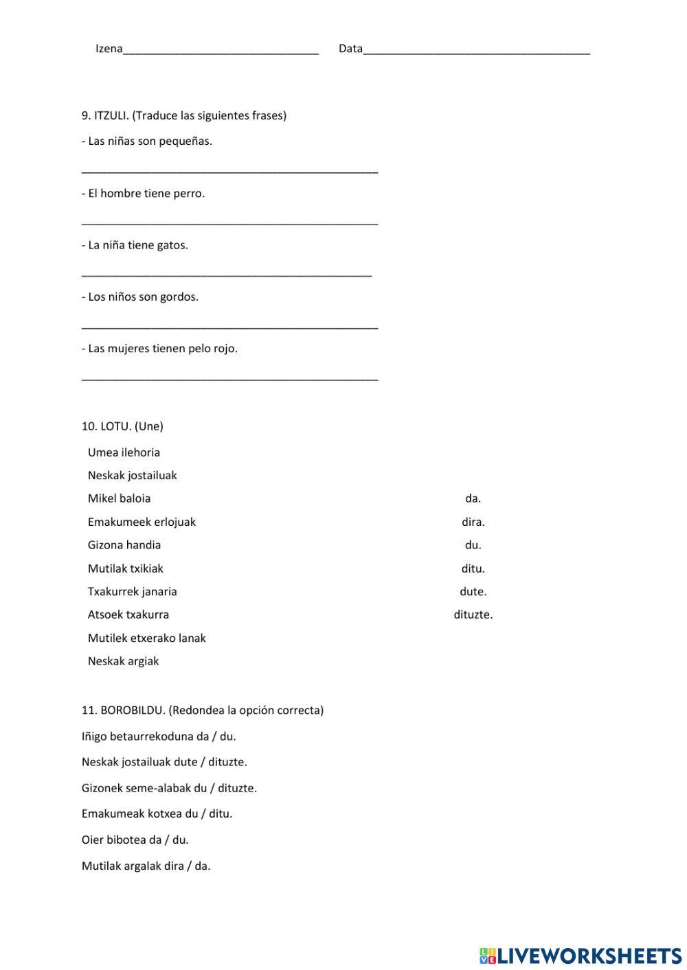 Aditzak HIPI: da, dira, du, ditu, dut, dute eta dituzte